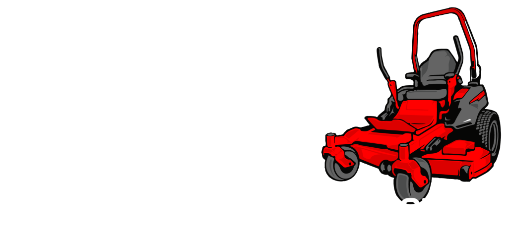 Brand logo for JTC Property Maintenance featuring a bold, white sans-serif 'JTC' wordmark enclosed in a thin white rectangular border on a black background. To the right, a detailed red and black zero-turn riding mower illustration overlaps the border, creating a dynamic 3D effect. The words 'PROPERTY MAINTENANCE' are centered below in a secondary white block font.