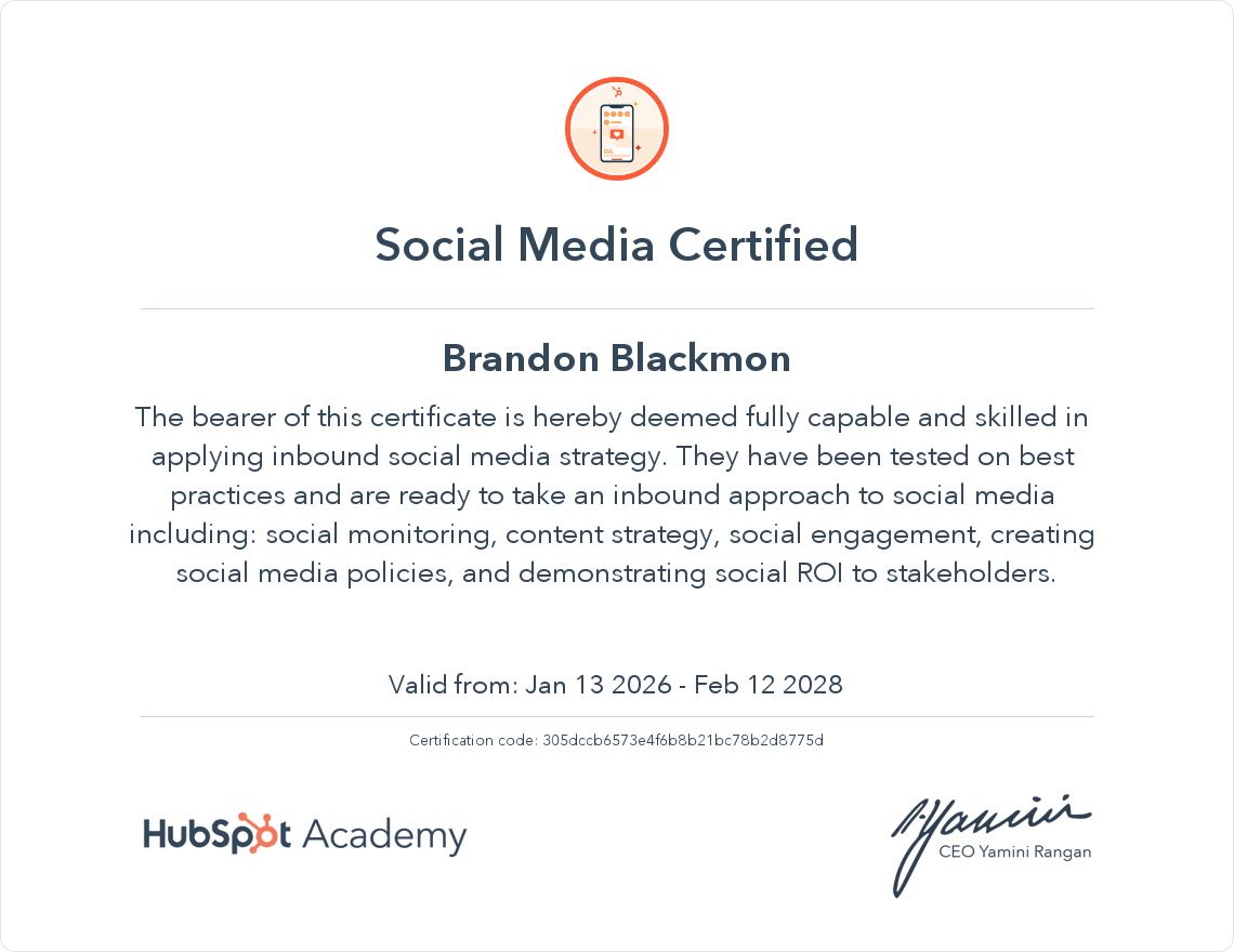 Social Media Certified by Hubspot Academy