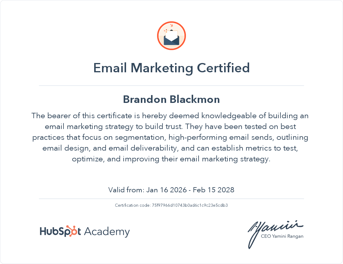 Email Marketing Certified by Hubspot Academy