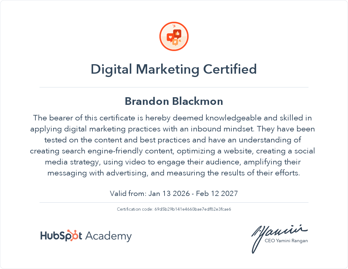 Digital Marketing Certified by Hubspot Academy